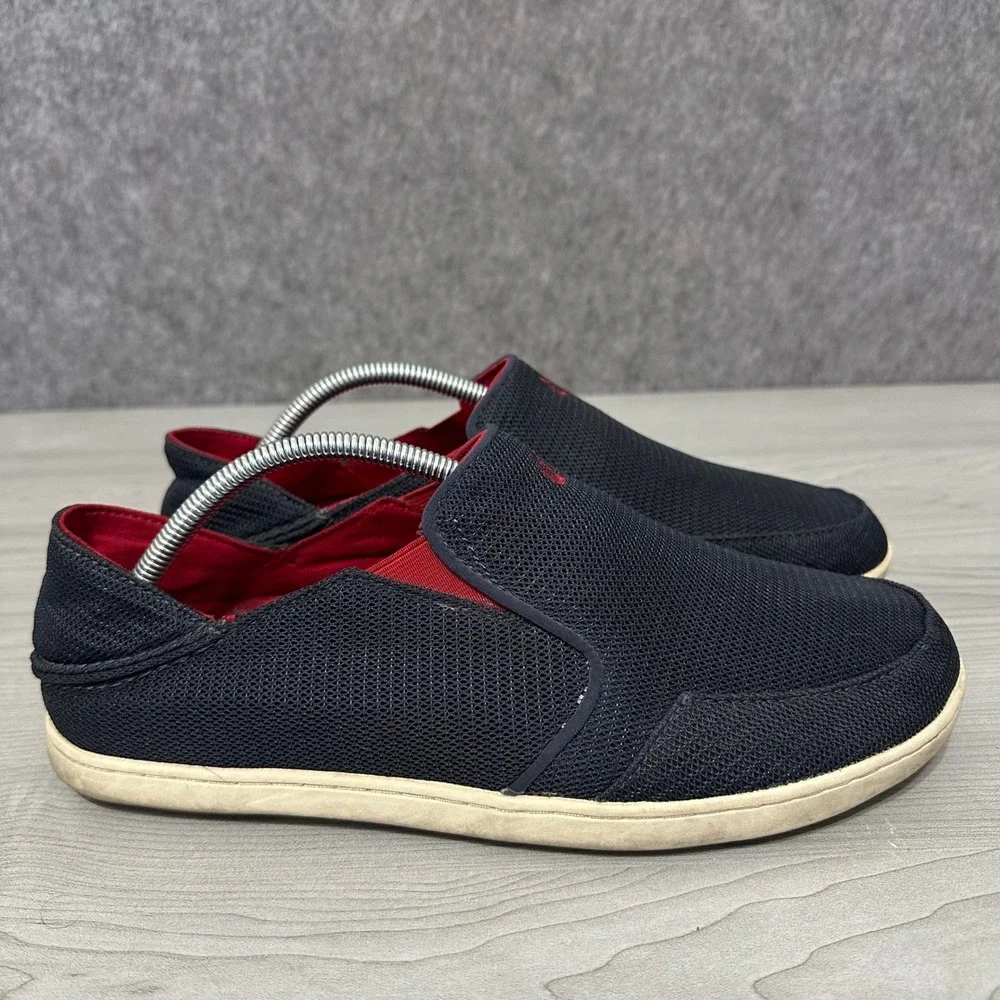 OluKai Nohea Mesh Slip On Shoes Mens 10‎ Black Red Casual Loafers 10188-DG43